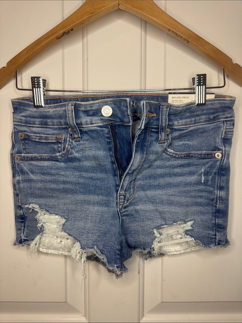 American Eagle Outfitters Distressed Medium Blue Denim Cutoff Shorts